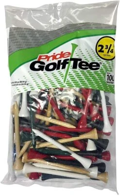 Pride Sports Wood Golf Tees 2.75 X 100 Count -Golf Club Sales Classic Wood Tee 2.75 100 count Standard Mixed Colors