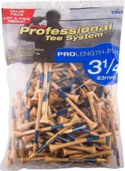 Pride Professional Tee System ProLength Golf Tees -Golf Club Sales PTS ProLength Natural Wood Blue 3.25 135ct