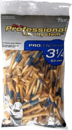 Pride Professional Tee System ProLength Golf Tees -Golf Club Sales PTS ProLength Natural Wood Yellow 3.25 75ct