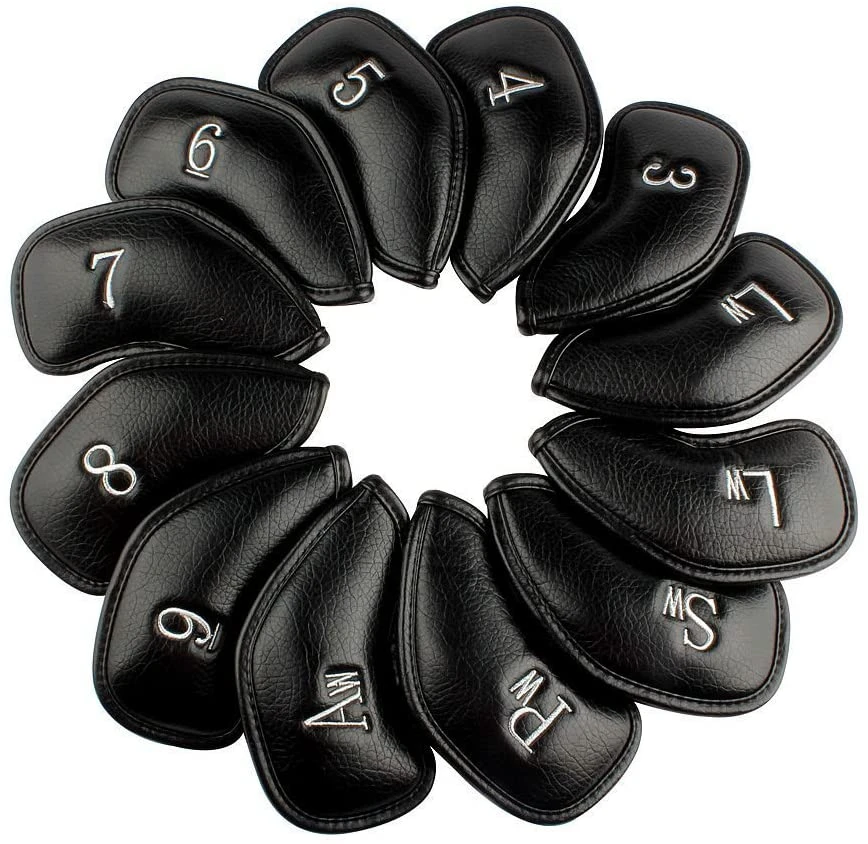 Volf Golf Black Synthetic Leather Iron Covers Set 3 Volf Golf Black Synthetic Leather Iron Covers Set