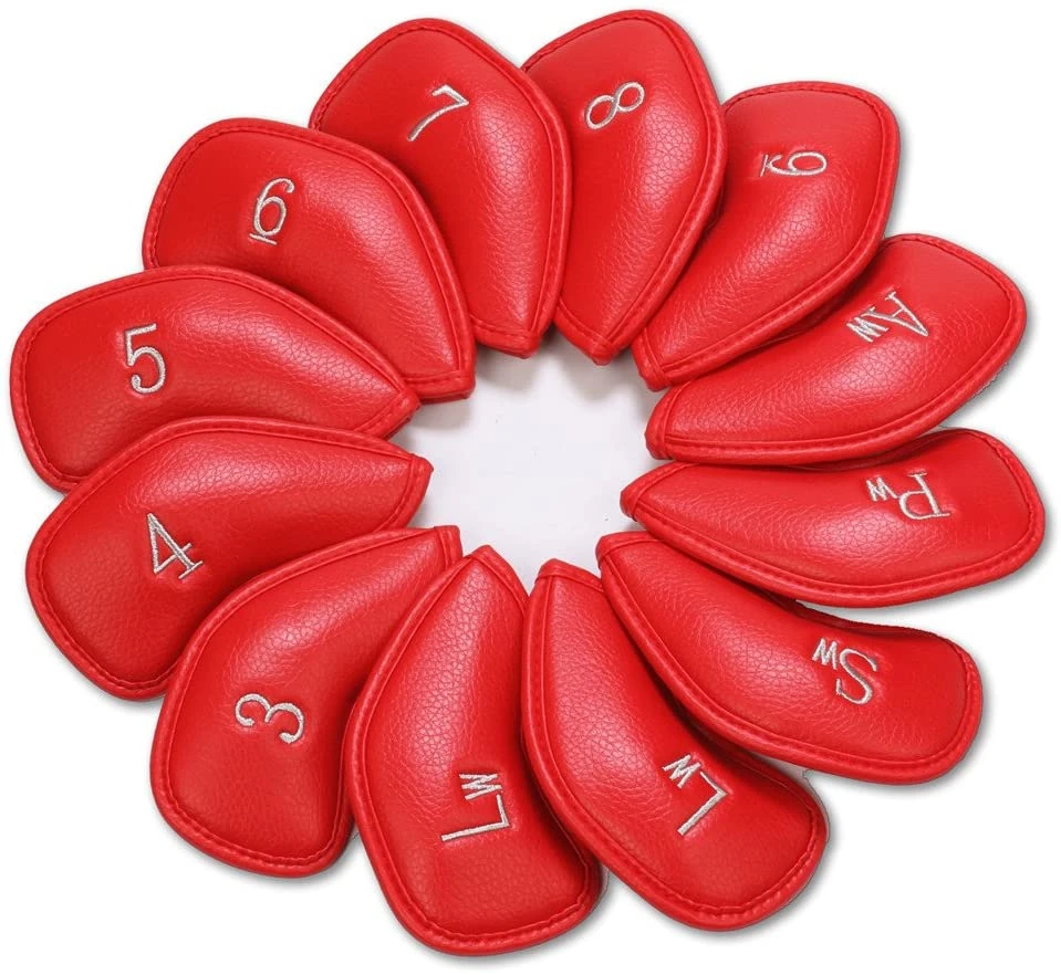 Volf Golf Red Synthetic Leather Iron Covers Set 3 Volf Golf Red Synthetic Leather Iron Covers Set