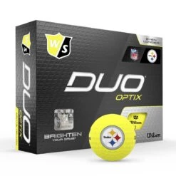 Wilson Staff Duo Optix NFL Team Licensed Golf Balls - Matte Yellow -Golf Club Sales e7febe588ff47c0f091f281e23fb20c2696fbf82 WGWP502PT 9 Duo Optix Box RT Hero NFL Pittsburgh Lockup YE
